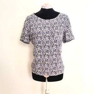 Cynthia Rowley 100% Linen White with Violet Flowers Top Short Sleeve Size M